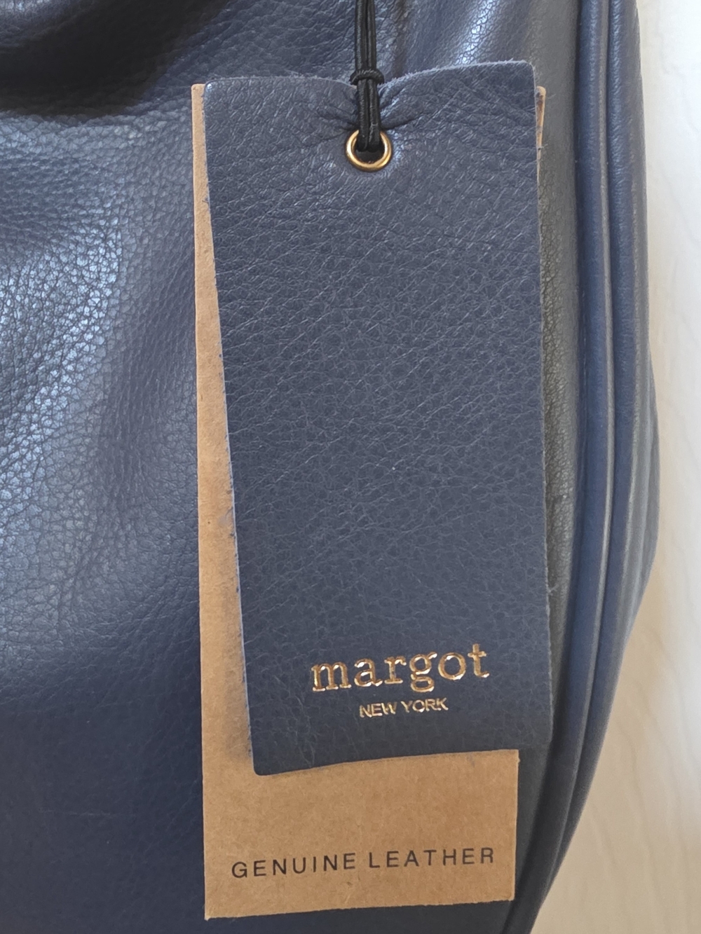 Margot Navy Pebble Leather Shoulder Bag with Gold Hardware NWT - Picture 4 of 4
